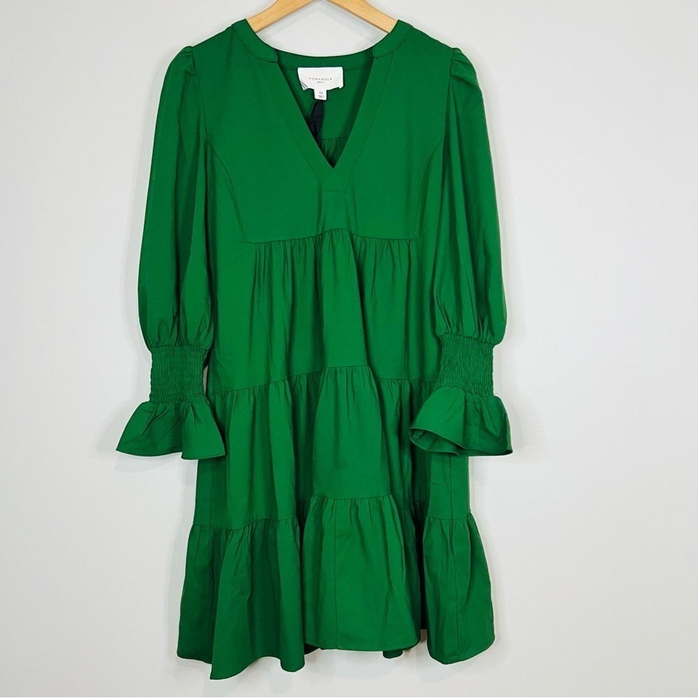 NEW Tuckernuck Pomander Place Kenzo Hunter Green Crepe Dress Long Sleeve xsmall - Picture 2 of 8
